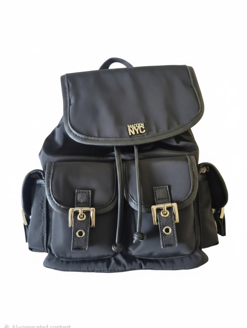 Madden NYC Black Nylon Backpack with Silver Hardware